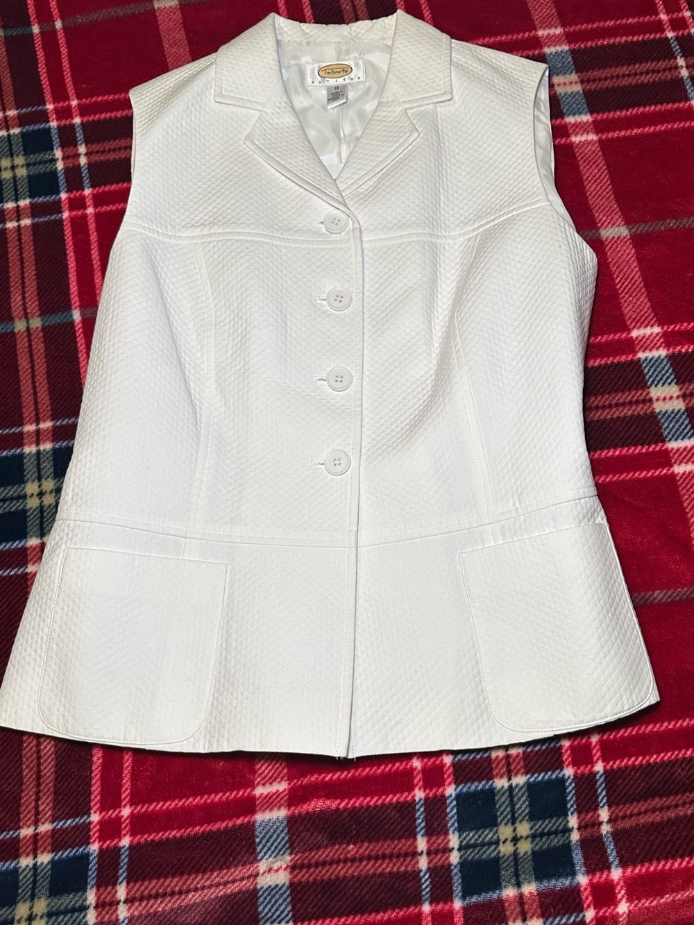 Talbots White Textured Quilted Sleeveless Jacket Vest